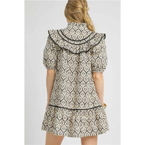 NWt Umgee Ruffled Printed Puff Sleeve Mini‎ Dress - Picture 3 of 3